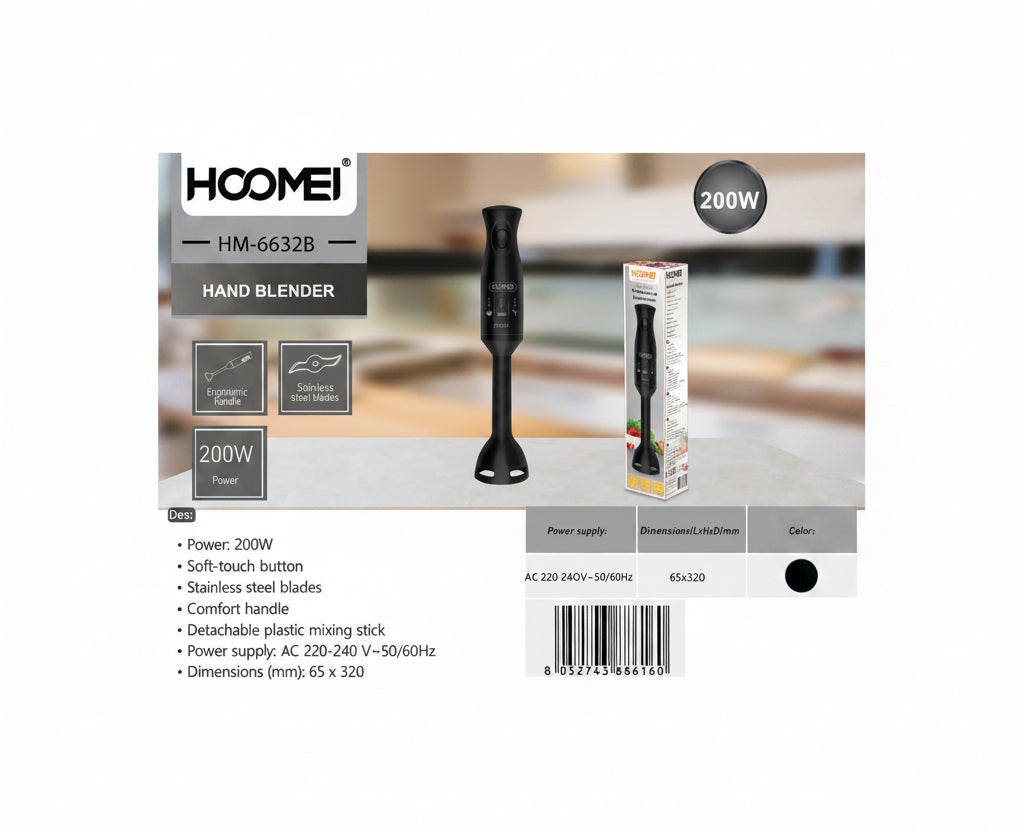 Hoomei - Mixer Multifunzione 200W 65x320 mm Nero