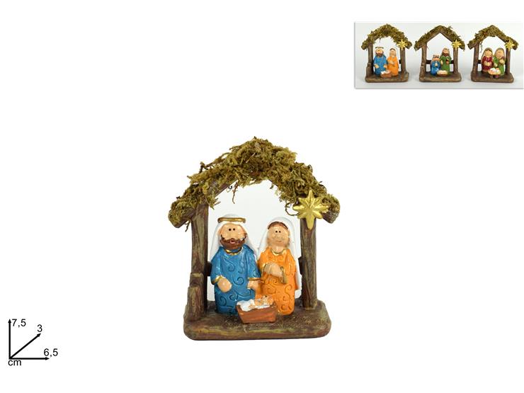 Christmas Nativita C/Porticato E Muschio 3Ass.7Cm