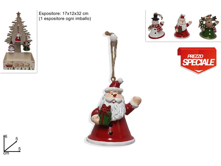 Christmas Appendino Campana In Legno Con Espositore Albero