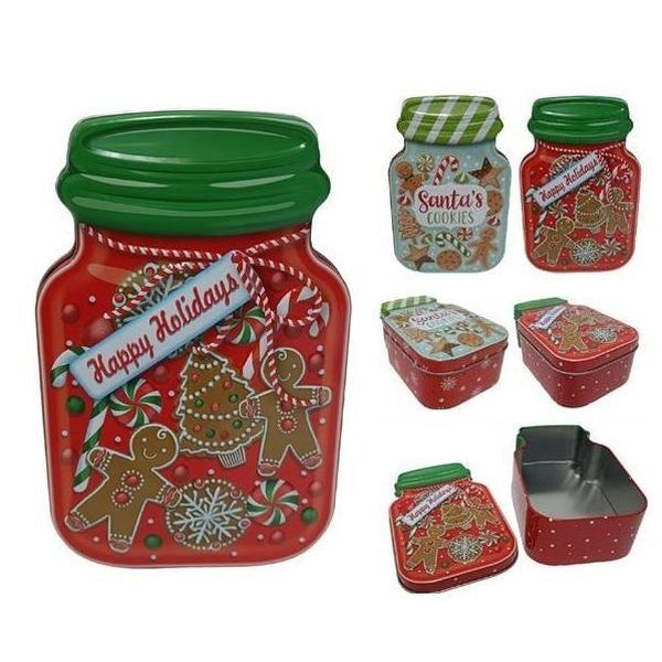 Christmas Scatola A Barattolo 15X9.5 In Latta Decoro Biscott
