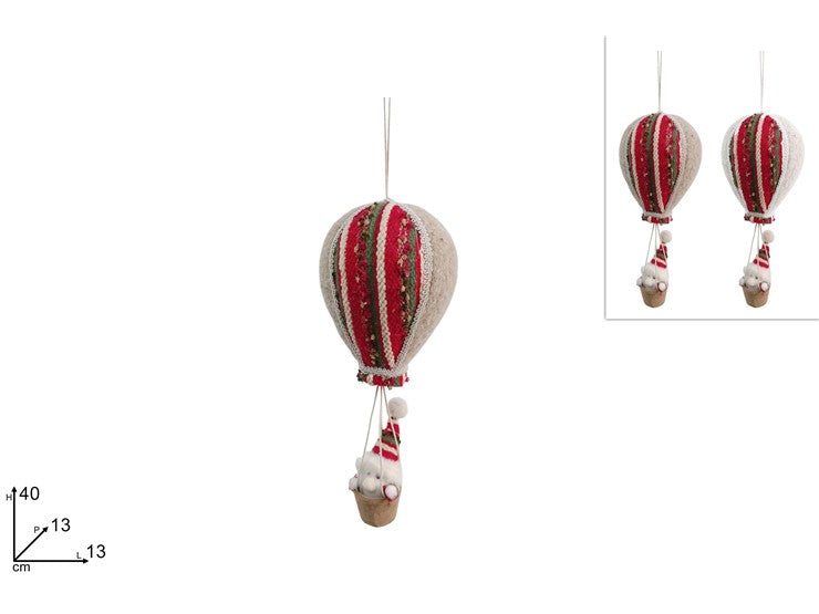 Christmas Mongolfiera Con Babbo Natale 40Cm Con Tessuto