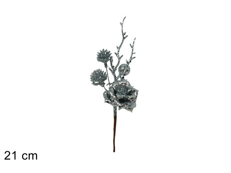 Christmas Stelo Fiore Glitterato 21 Cm Silver
