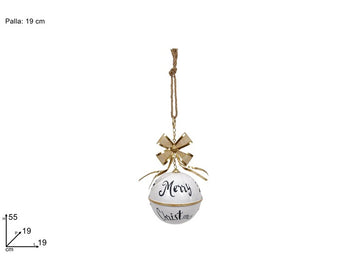 Christmas Palla 19Cm Metallo Bianca Con Fiocco Oro
