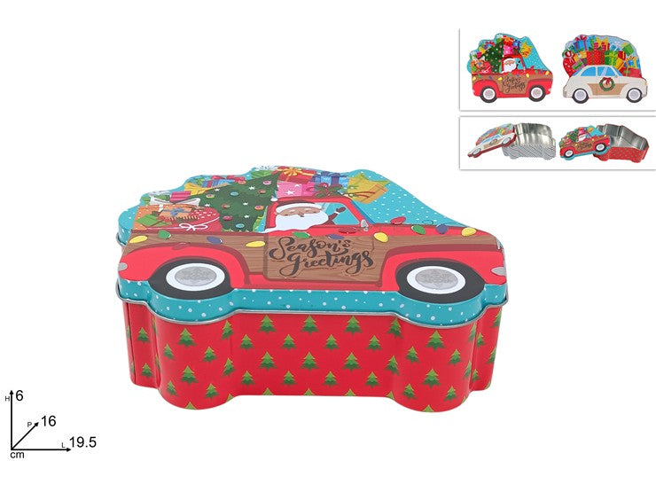 Christmas Scatola In Latta Auto Con Regali Ass E03350