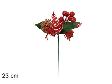 Christmas Spillone Bacche Rosse Glitterate Con Pigna