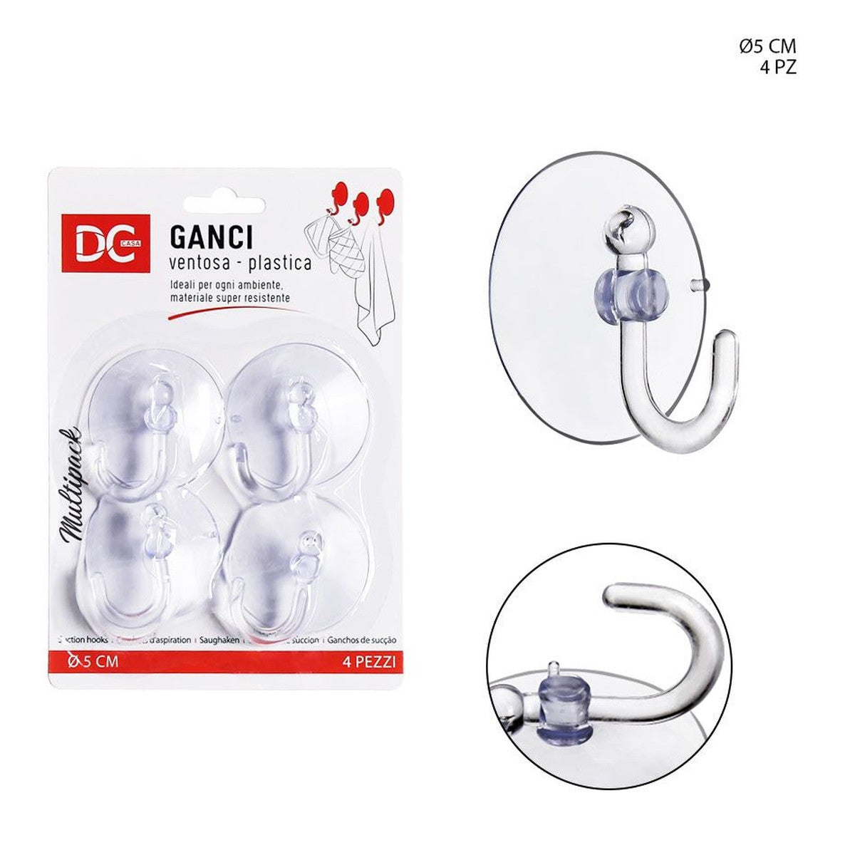 Dc - Gancio Ventosa 5Cm 4Pz Trasparente