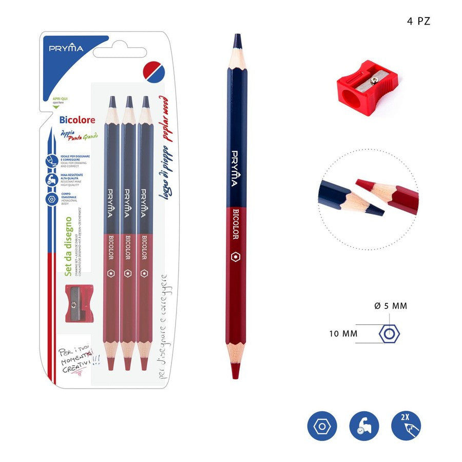 Pryma Matita bicolore grande 3 pz + temperino