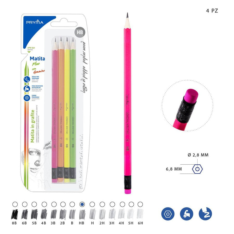 Pryma Matita grafite c/gomma hb fluo