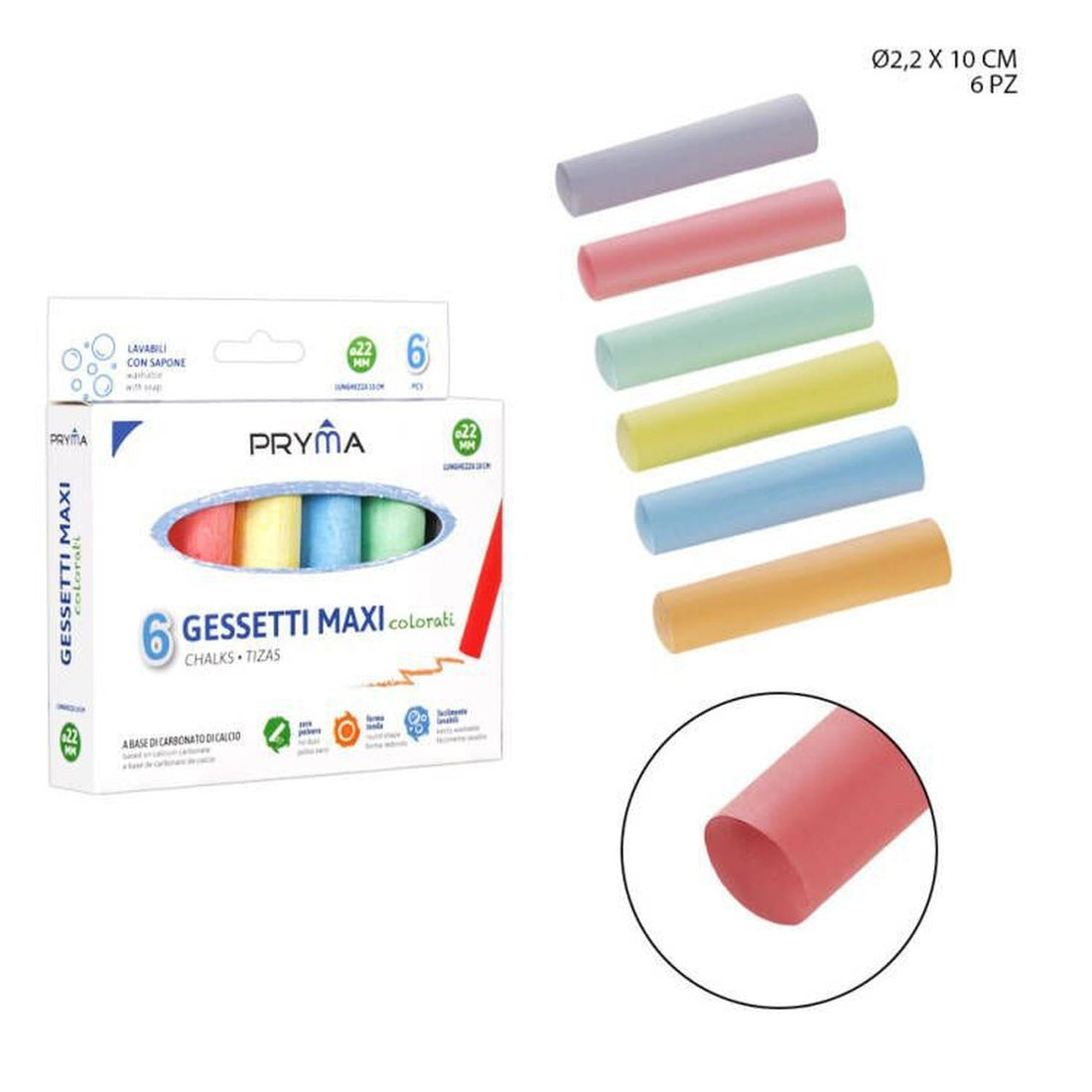 Dc Gessetti Maxi 8X2.2Cm 6Pz Colorati