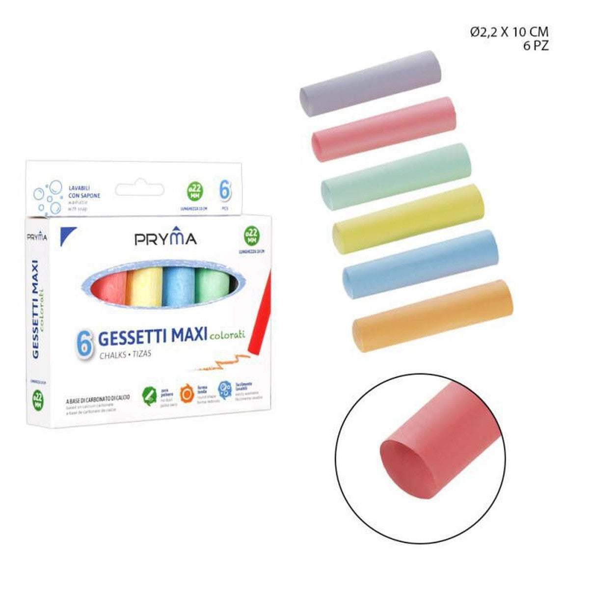 Dc Gessetti Maxi 8X2.2Cm 6Pz Colorati