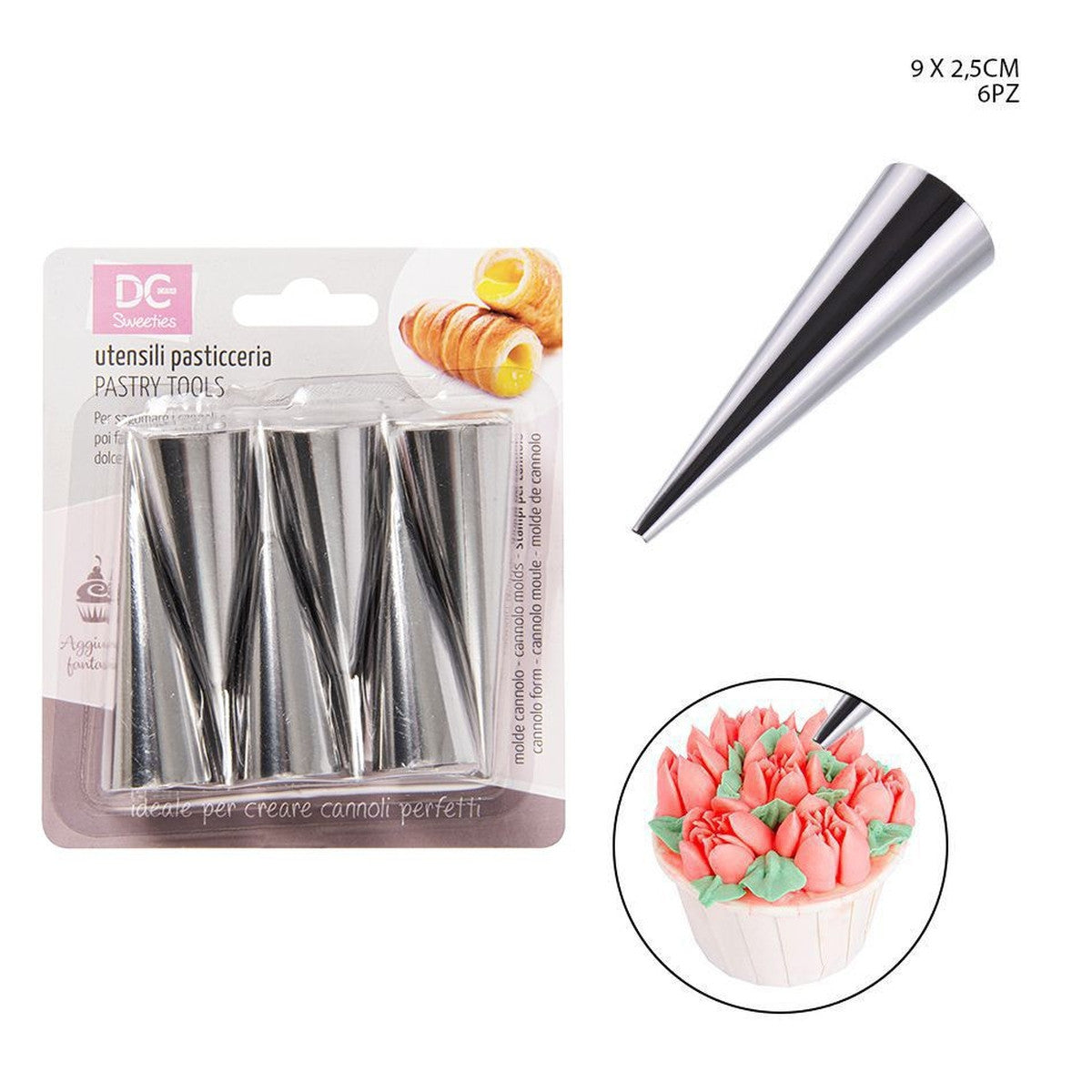 Dc - Stampo Cannolo Cono Inox  9X2.5Cm 6Pz