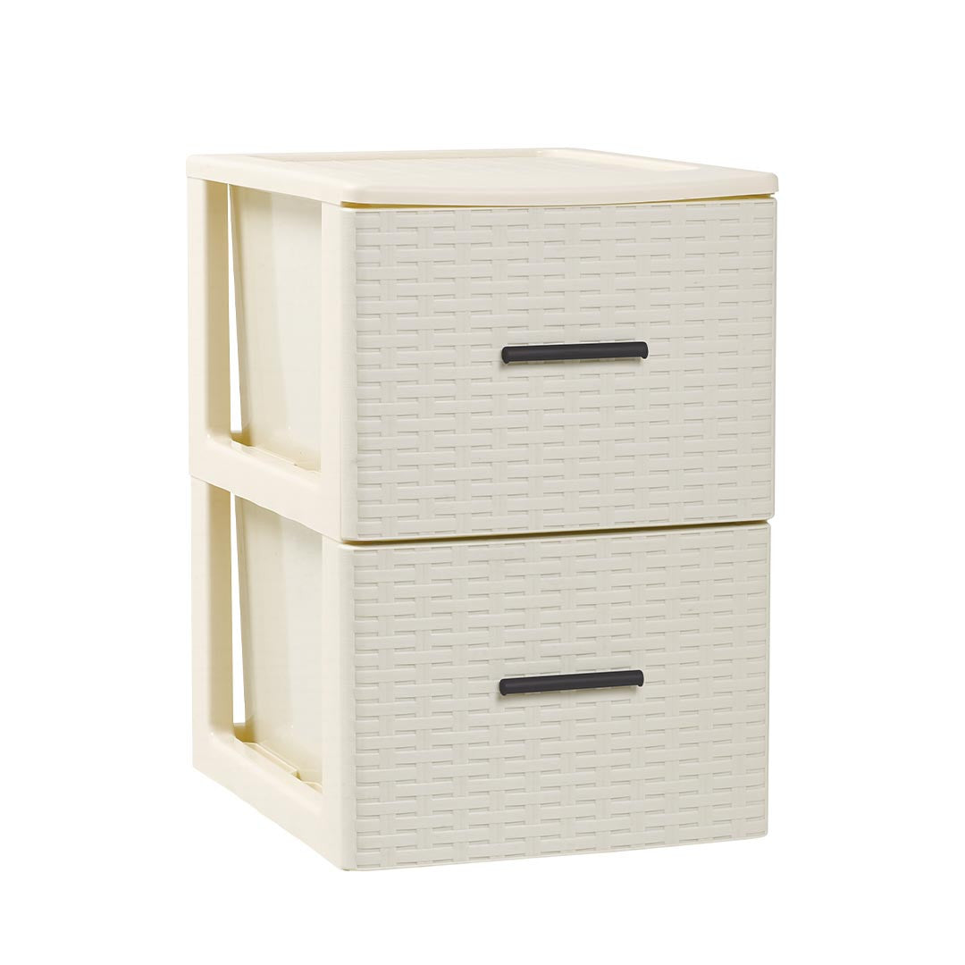 PlasticForte® - Cassettiera Volga 2 Cassetti Rattan Avorio