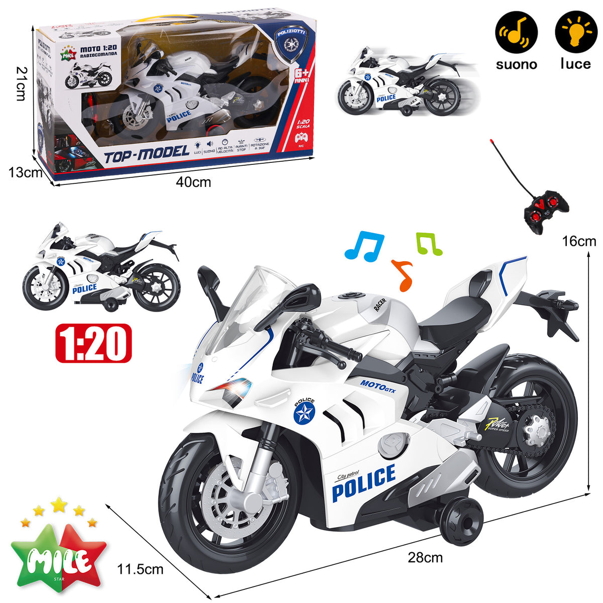 MILE MOTO DEI POLIZIOTTI TELECOMANDATA CON 2 CA
