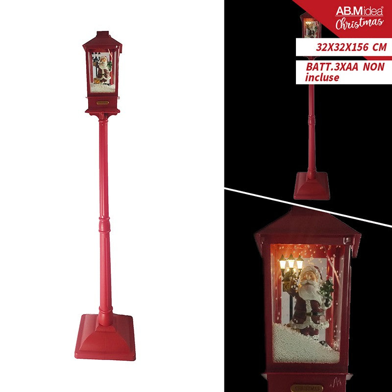 Ab.M Lampione Natalizio Neve Luci E Musica Cm.32X32X156 Batt