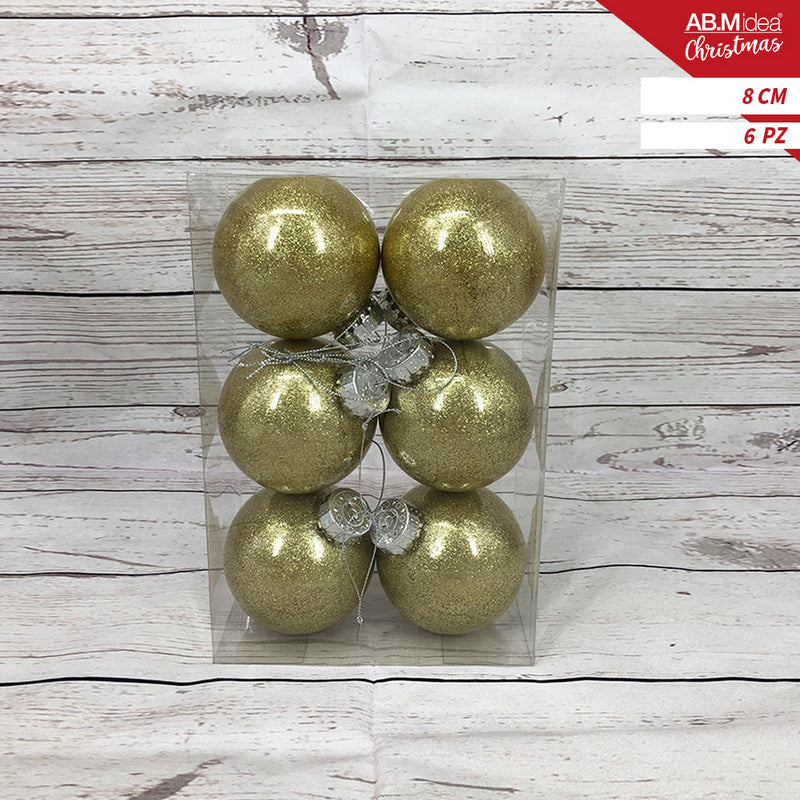 Ab.M Palline Glitter Cm.8 Pz.6 Oro