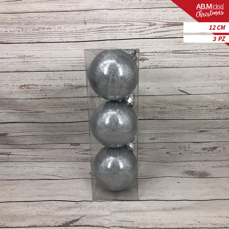 Ab.M Palline Glitter Cm.12 Pz.3 Silver
