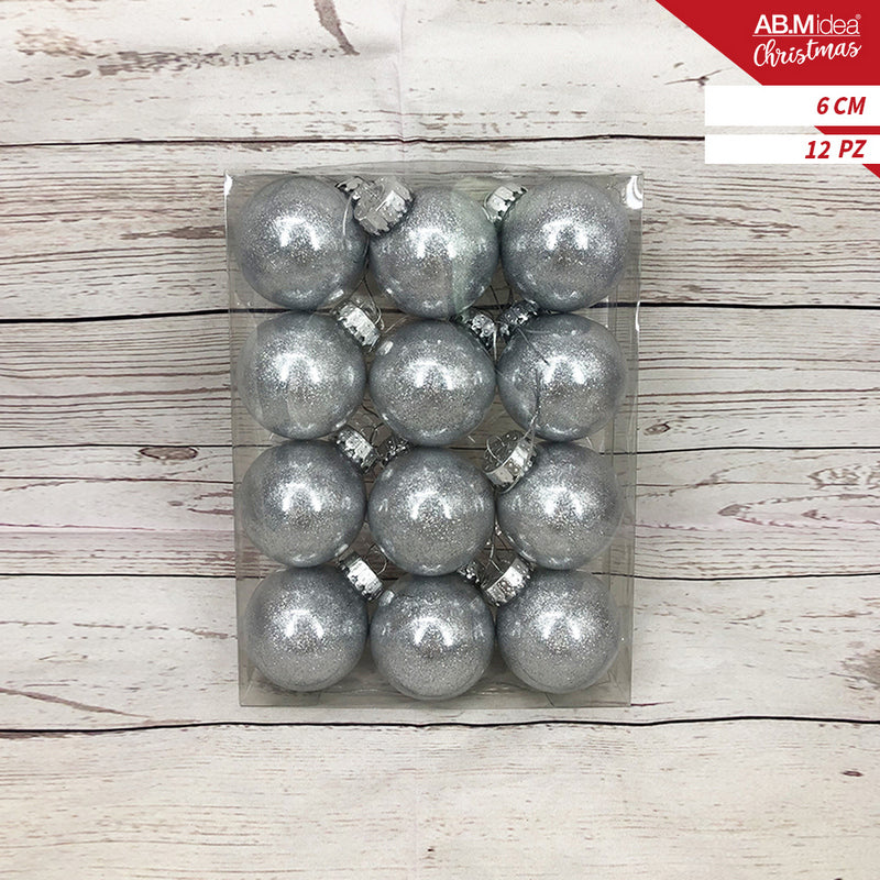 Ab.M Palline Glitter Cm.6 Pz.12 Silver