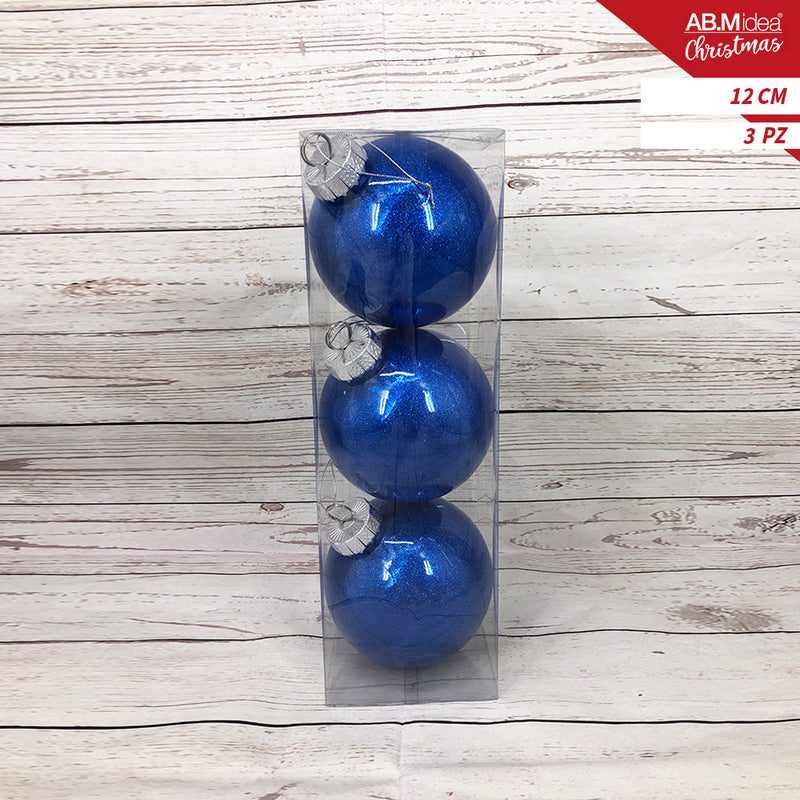 Ab.M Palline Glitter Cm.12 Pz.3 Blu
