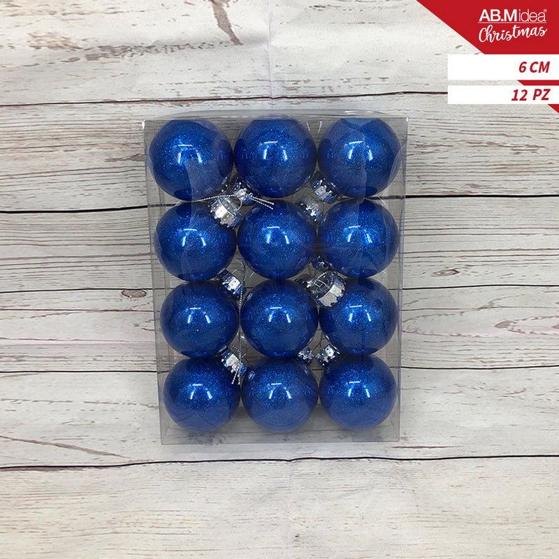 Ab.M Palline Glitter Cm.6 Pz.12 Blu